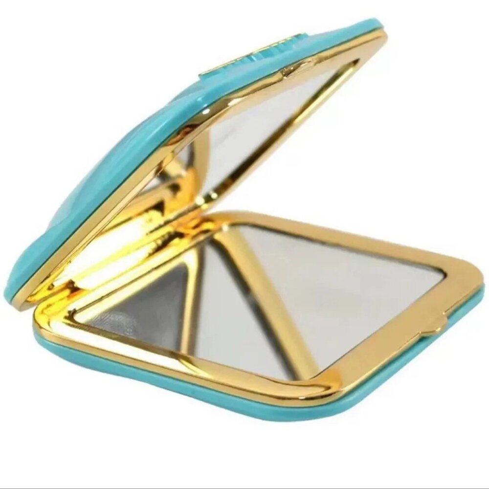 ✨Authentic MIU MIU Prada Teal Blue Quilted Compact Makeup Mirror +Pouch Gift NEW - Picture 3 of 7